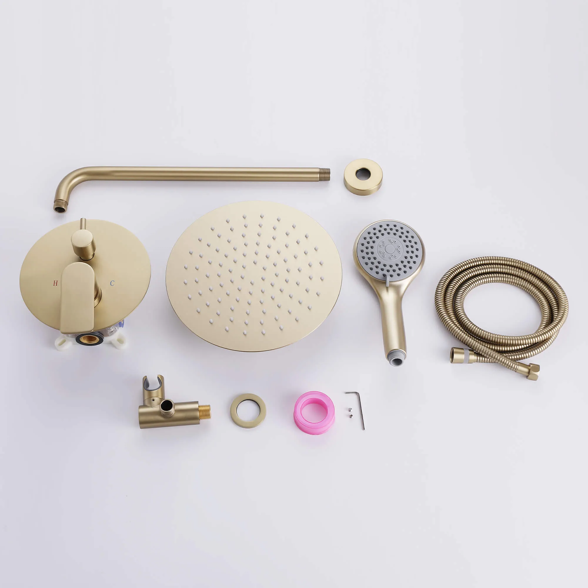 Modern Rain Shower Faucet Bathroom Set with Handle Brushed Gold JK0073