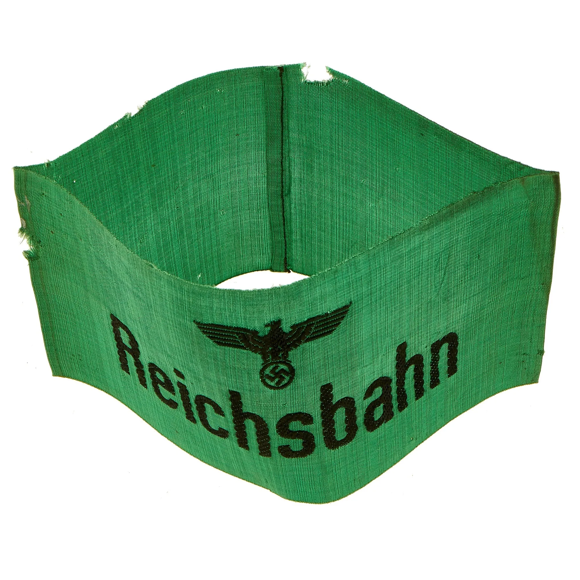 Original German WWII BeVo Embroidered Reichsbahn National Railway Armband with Faded Depot Stamps