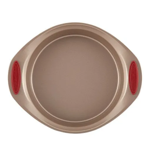 Rachael Ray 10-Piece Cucina Nonstick Bakeware Set, Latte Brown with Cranberry Red Handle