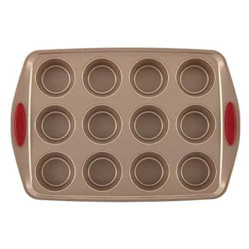 Rachael Ray 10-Piece Cucina Nonstick Bakeware Set, Latte Brown with Cranberry Red Handle