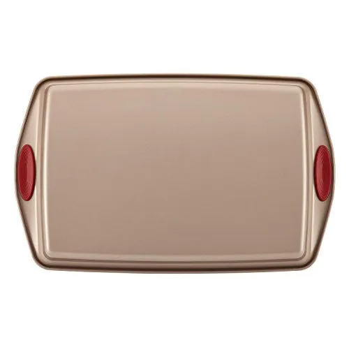 Rachael Ray 10-Piece Cucina Nonstick Bakeware Set, Latte Brown with Cranberry Red Handle