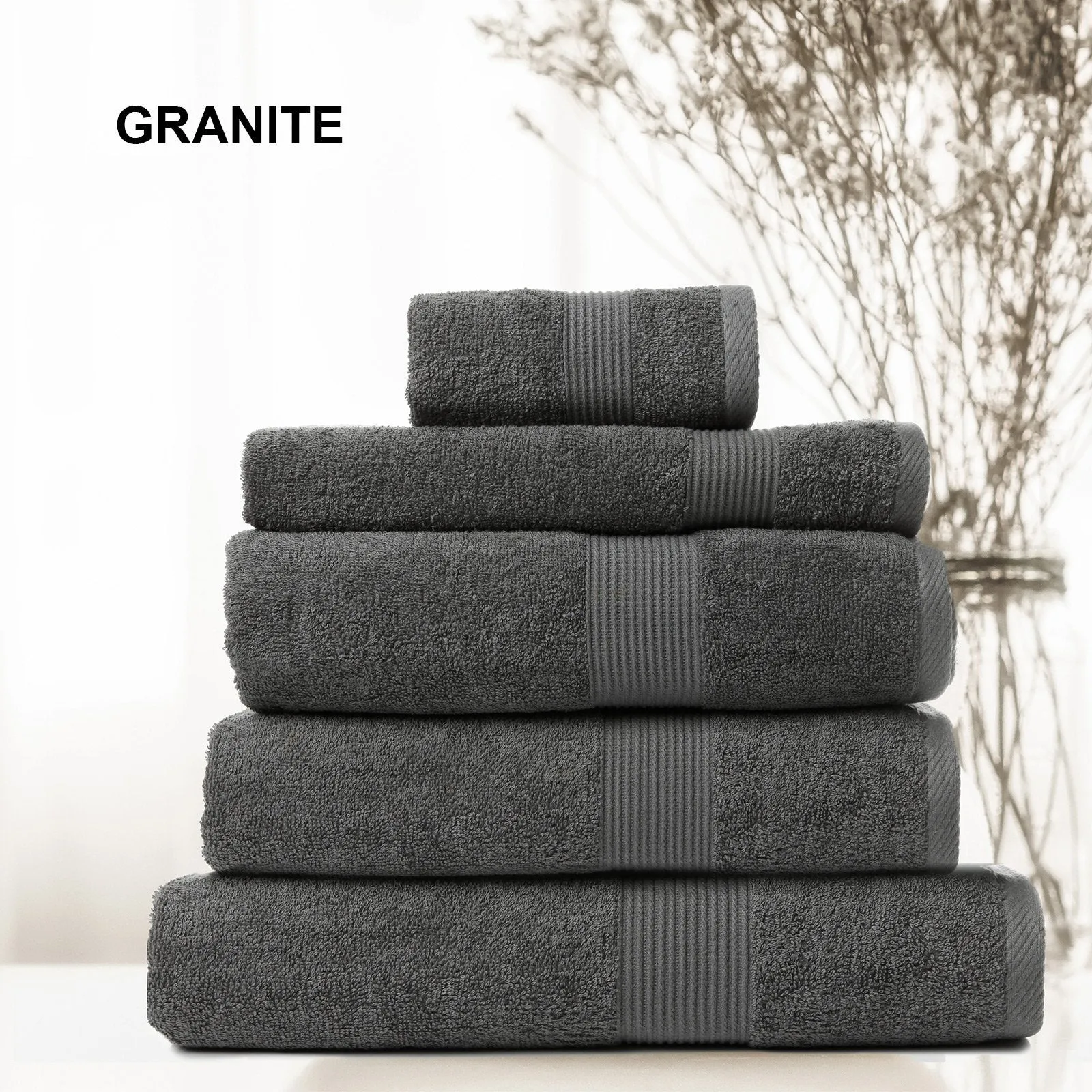 Royal Comfort 5 Piece Cotton Bamboo Towel Set 450GSM Luxurious Absorbent Plush Granite