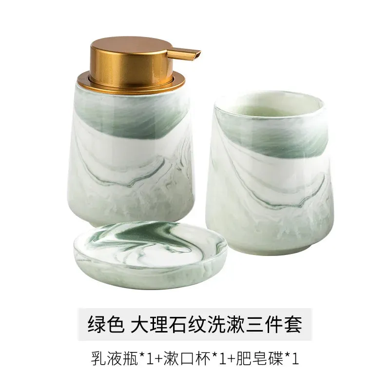 SINOTAO  -  Creative Gradient Green Marbled Ceramic Lotion Bottle Toothbrush Holder Soap Dish Set Bathroom Accessories Soap Dispenser Bottle