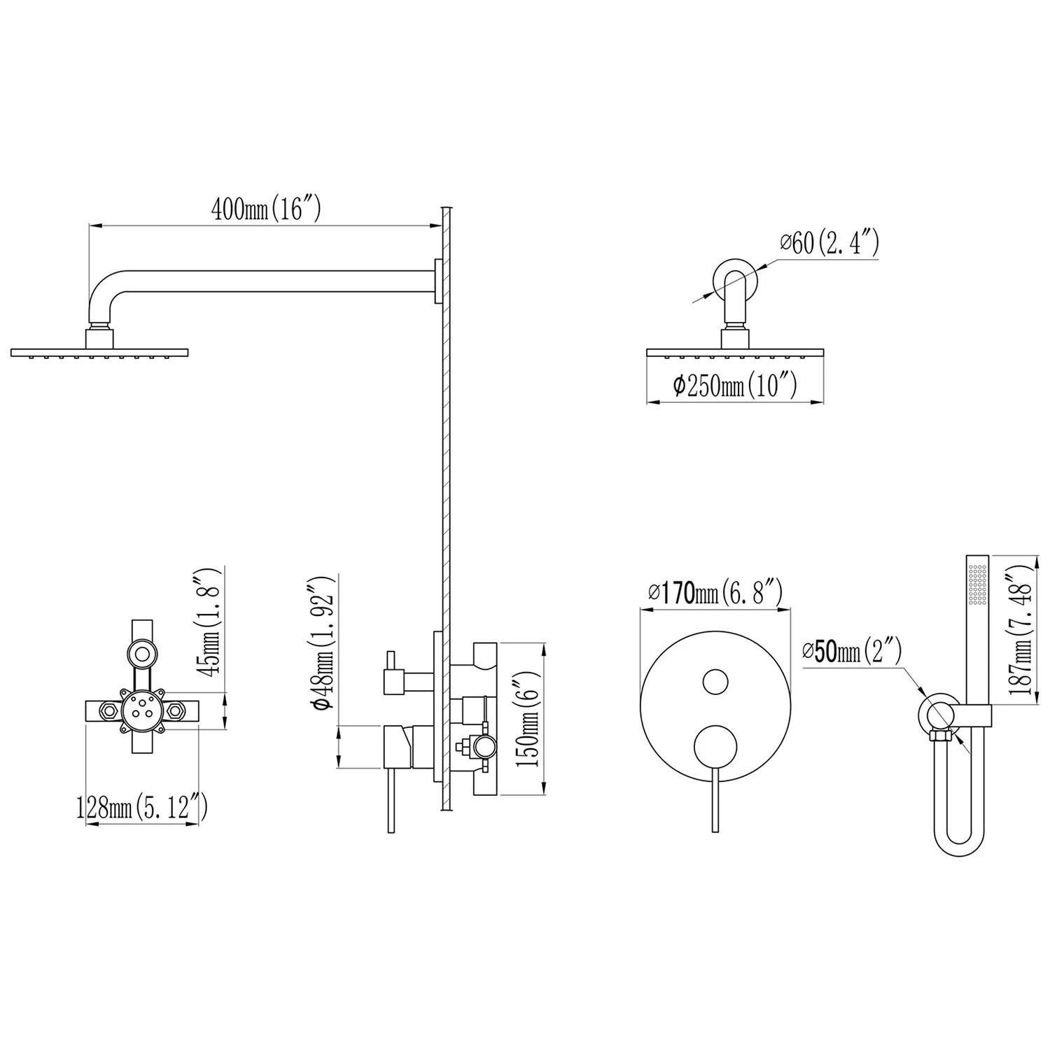 Wall Mount Shower Faucet Set Contain Pressure Balance Shower Valve Kit